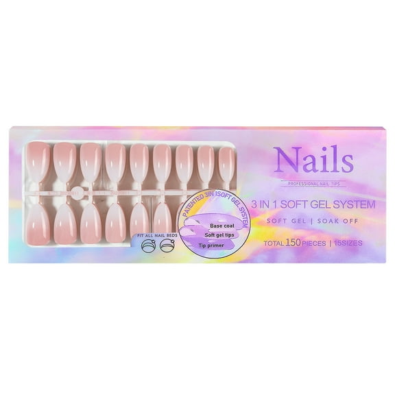 5 Gradient Colors Soft Gel Nail Tips Pre-applied Base Coat & Tip Primer Pre-made Fake Nails 15 Sizes False Nail Tips for Nail Art DIY
