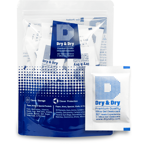 5 Gram [50 Packs] "Dry & Dry" Premium Silica Gel Packets Desiccant Dehumidifiers - Rechargeable Paper(FDA Compliant)