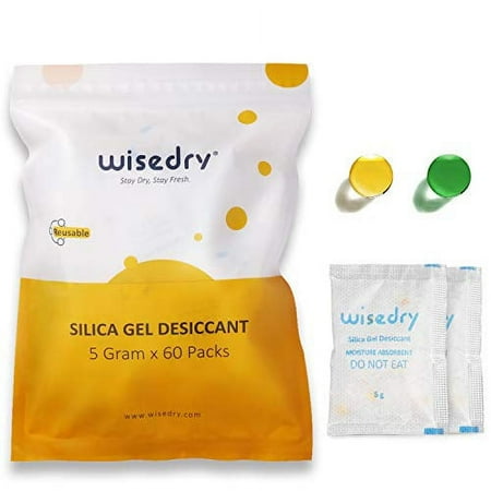 wisedry 5 Gram [60 Packs] Silica Gel Packets Rechargeable Desiccant Pouches with Color Indicating Beads Reusable Moisture Absorbers Bags for Gun Safes Closet Tools Storage Food Grade price history and forecast - wisedry 5g-60p
