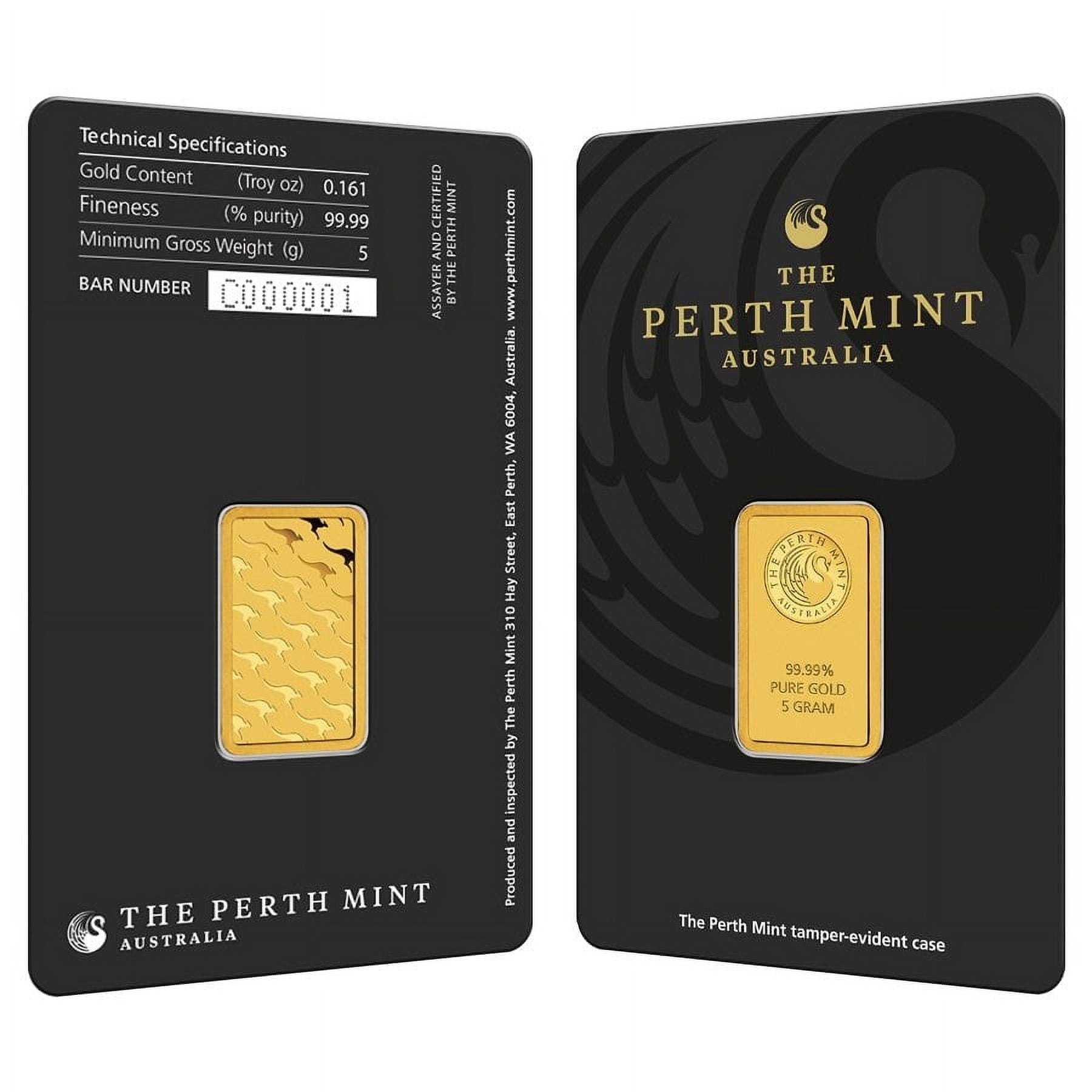5 Gram Perth Mint Gold Bar .9999 Fine (in Assay)