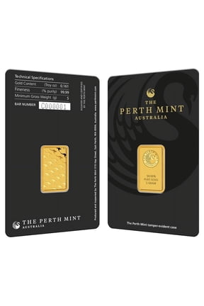 5 Gram Perth Mint Gold Bar .9999 Fine (in Assay)