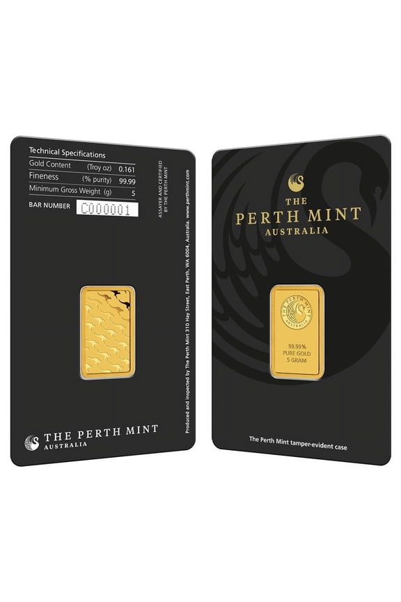 5 Gram Perth Mint Gold Bar .9999 Fine (in Assay)