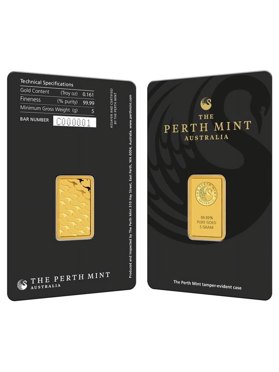 5 Gram Perth Mint Gold Bar .9999 Fine (in Assay)