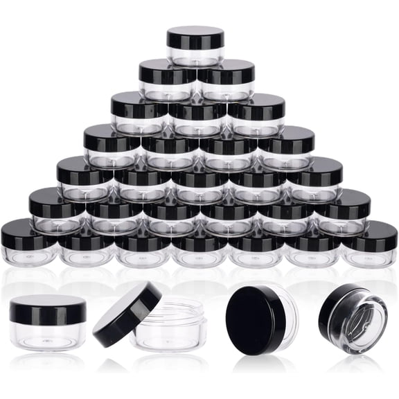 5 Gram Sample Containers with Lids, 50 Count 5ML Jars, Empty Cosmetic Small Makeup Travel for Glitter, Lotion, Cream, Beads, Labels, Mini Spatulas