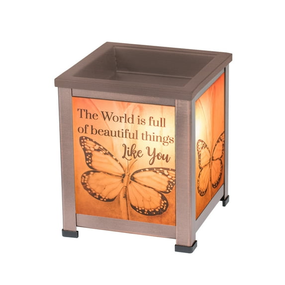 Elanze Designs World Beautiful Copper Tone Metal Electrical Wax Tart and Oil Glass Lantern Warmer