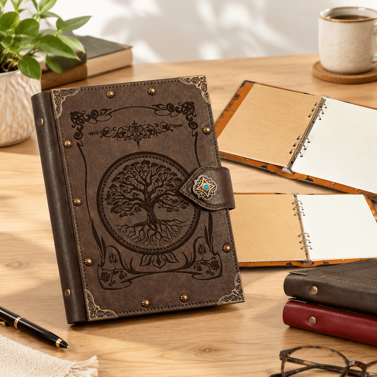 5-GrayBrown-Tree of Life Blank Refillable A5 Binder Journal Notebook ...