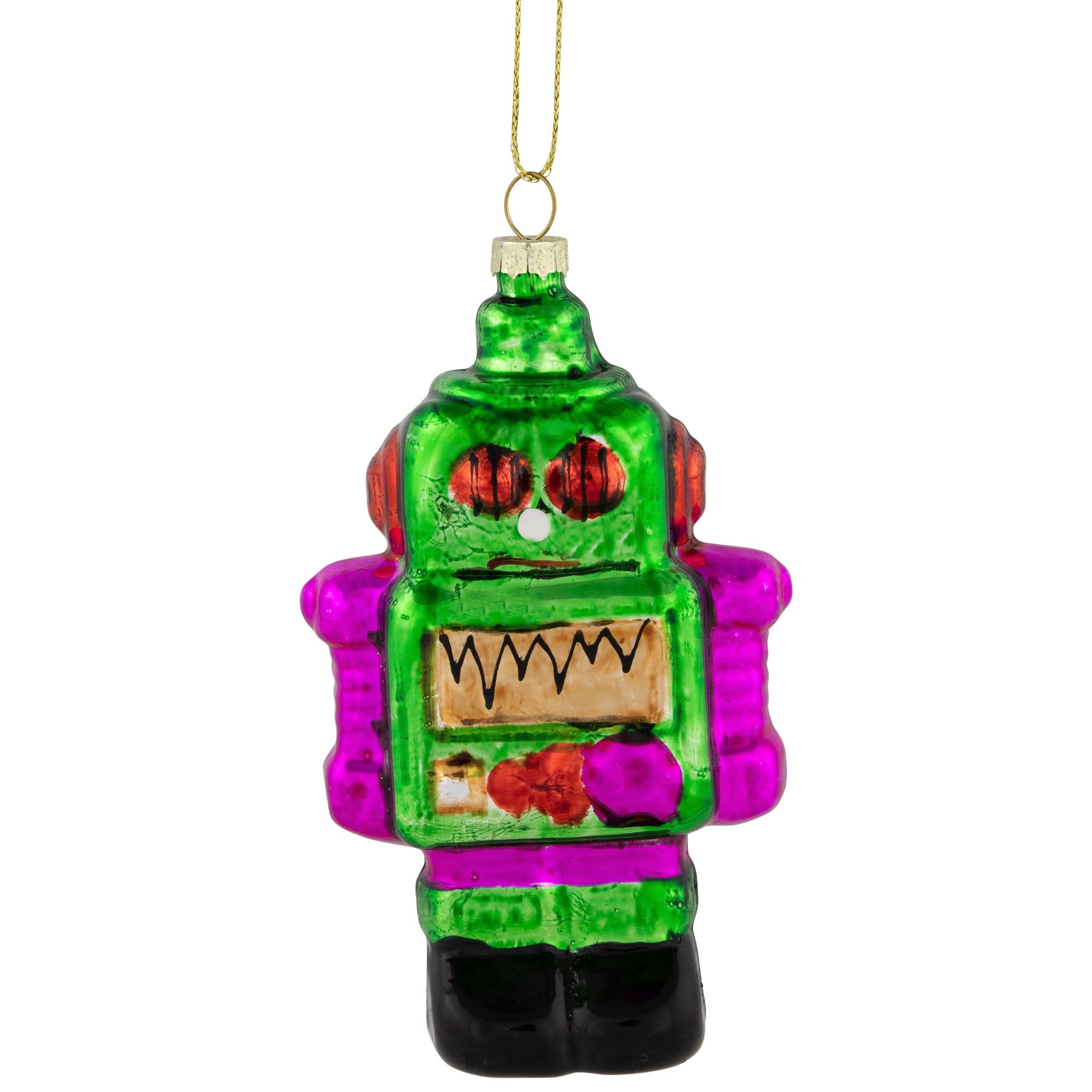 Northlight 5" Green and Purple Robot Glass Christmas Ornament