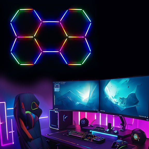 5 Grid Hexagon LED RGB Garage Lights Honeycomb Ceiling Light Remote Control