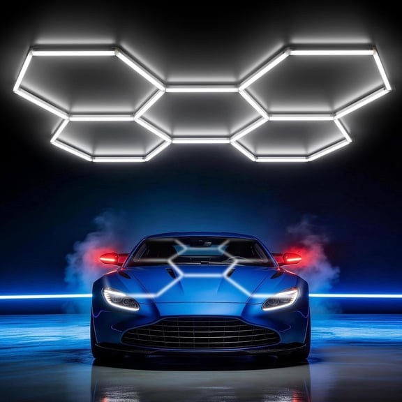 5 Grids Hexagon Garage Lights 216W 25920 Lumens 6500K Honeycomb Hex Lights for Garage/Car Shop/Commercial/Store/Office Over 110V Honeycomb Lighting Set