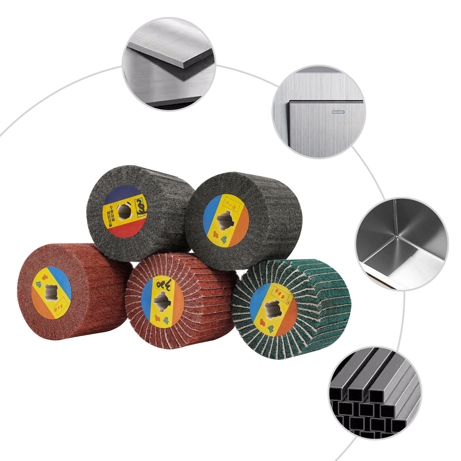 5 Grit Wire Drawing Wheel Brush Drum Polisher Burnishing Polishing