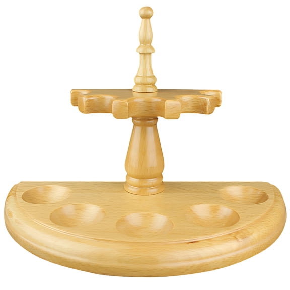 5-Groove Wooden Tobacco Pipe Stand, Natural Wood Finish, Circular Base, Hexagonal Top, Elegant Pipe Display Rack for Home Use
