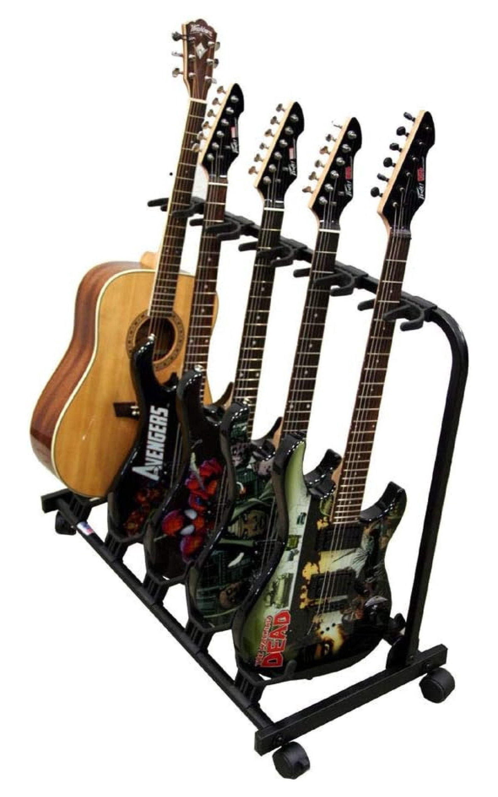 5 Guitar Rolling Cart Stand Pro Audio Stage, Studio or Display Rubber Divider Electric or Acoustic Guitar Holder