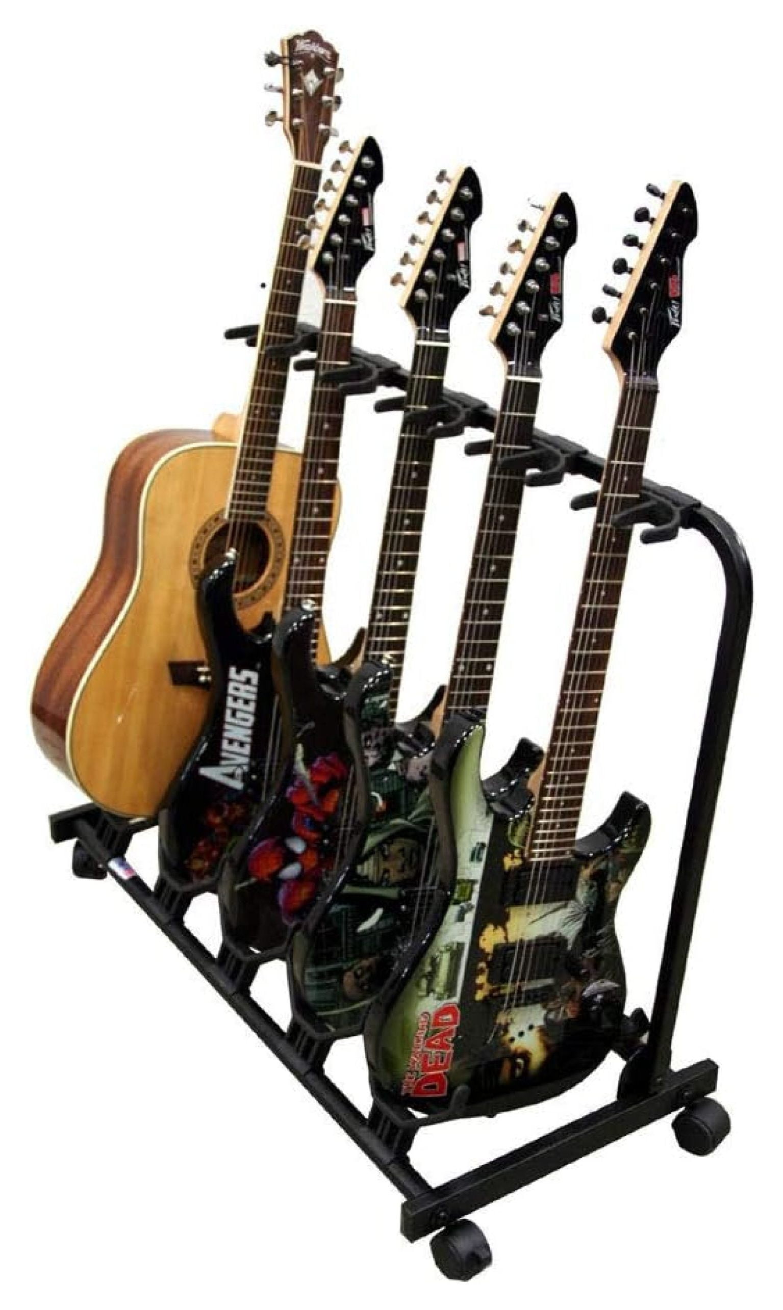 5 Guitar Rolling Cart Stand Pro Audio Stage, Studio or Display Rubber Divider Electric or Acoustic Guitar Holder