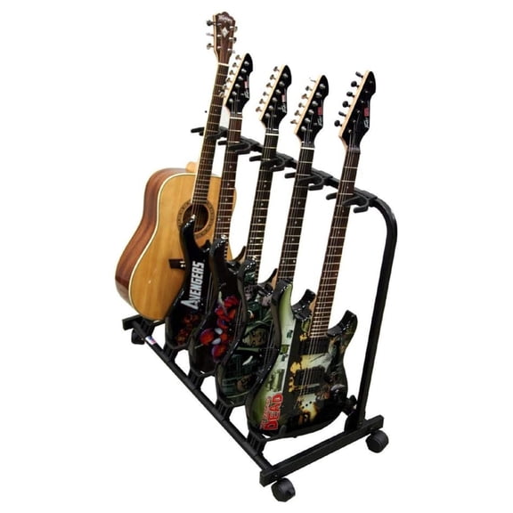 5 Guitar Rolling Cart Stand Pro Audio Stage, Studio or Display Rubber Divider Electric or Acoustic Guitar Holder