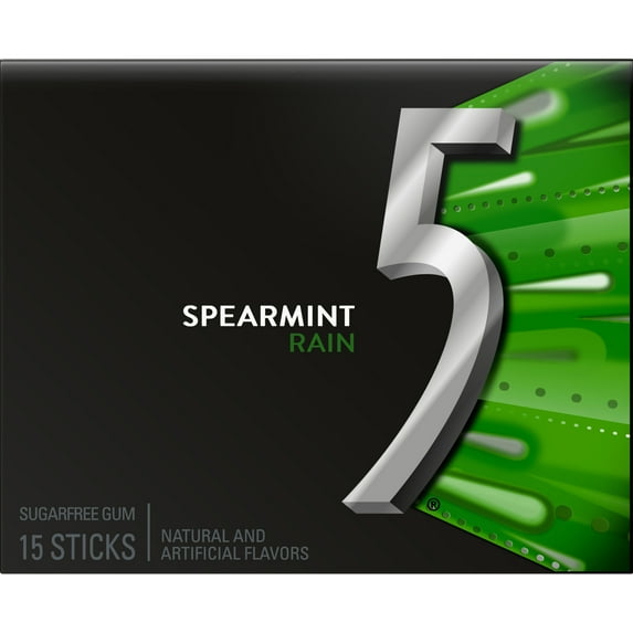 5 Gum Spearmint Rain Sugar Free Chewing Gum - 15 Count