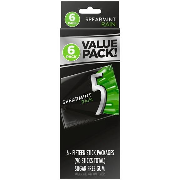 5 Gum Spearmint Rain Sugar Free Chewing Gum - 15 Ct (6 pack)
