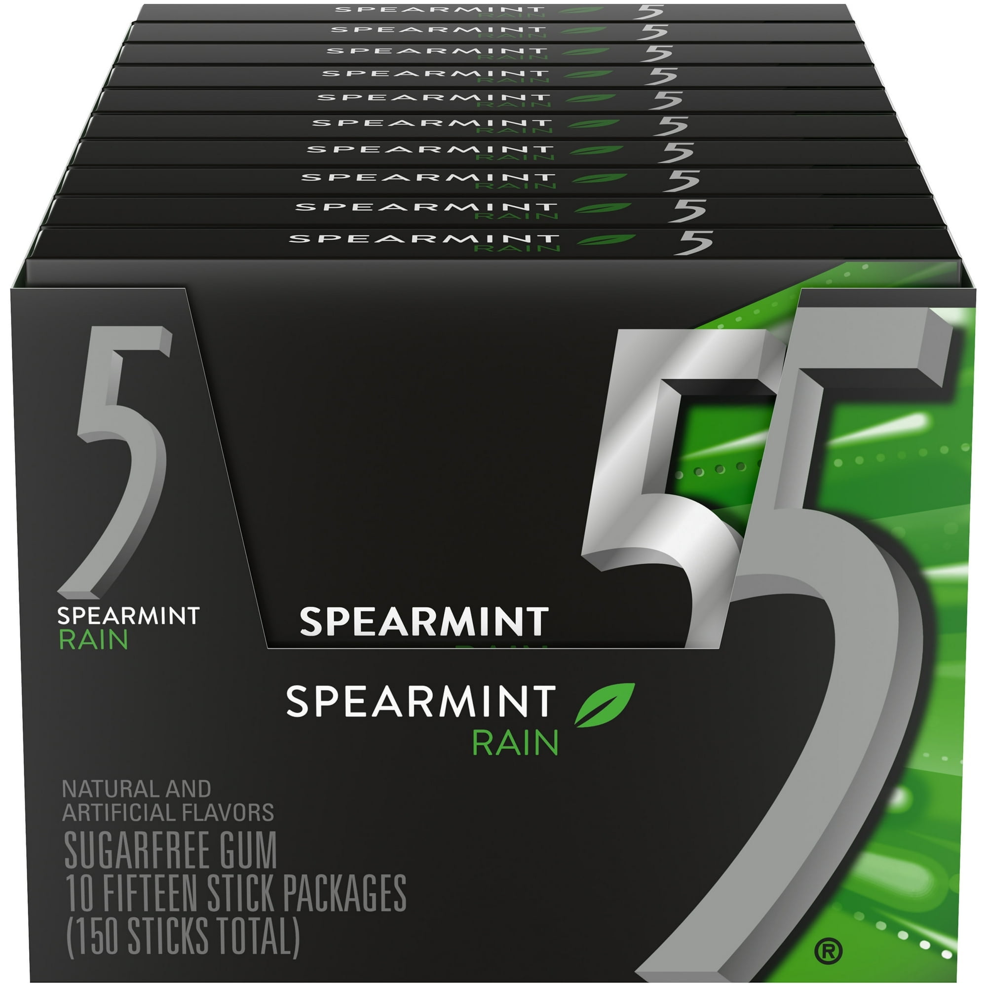 5 Gum Spearmint Rain Sugar Free Chewing Gum, 15 Pieces (Pack of 10)