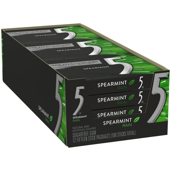 5 Gum Spearmint Rain Sugar Free Chewing Gum, 15 Pieces (Pack of 12)