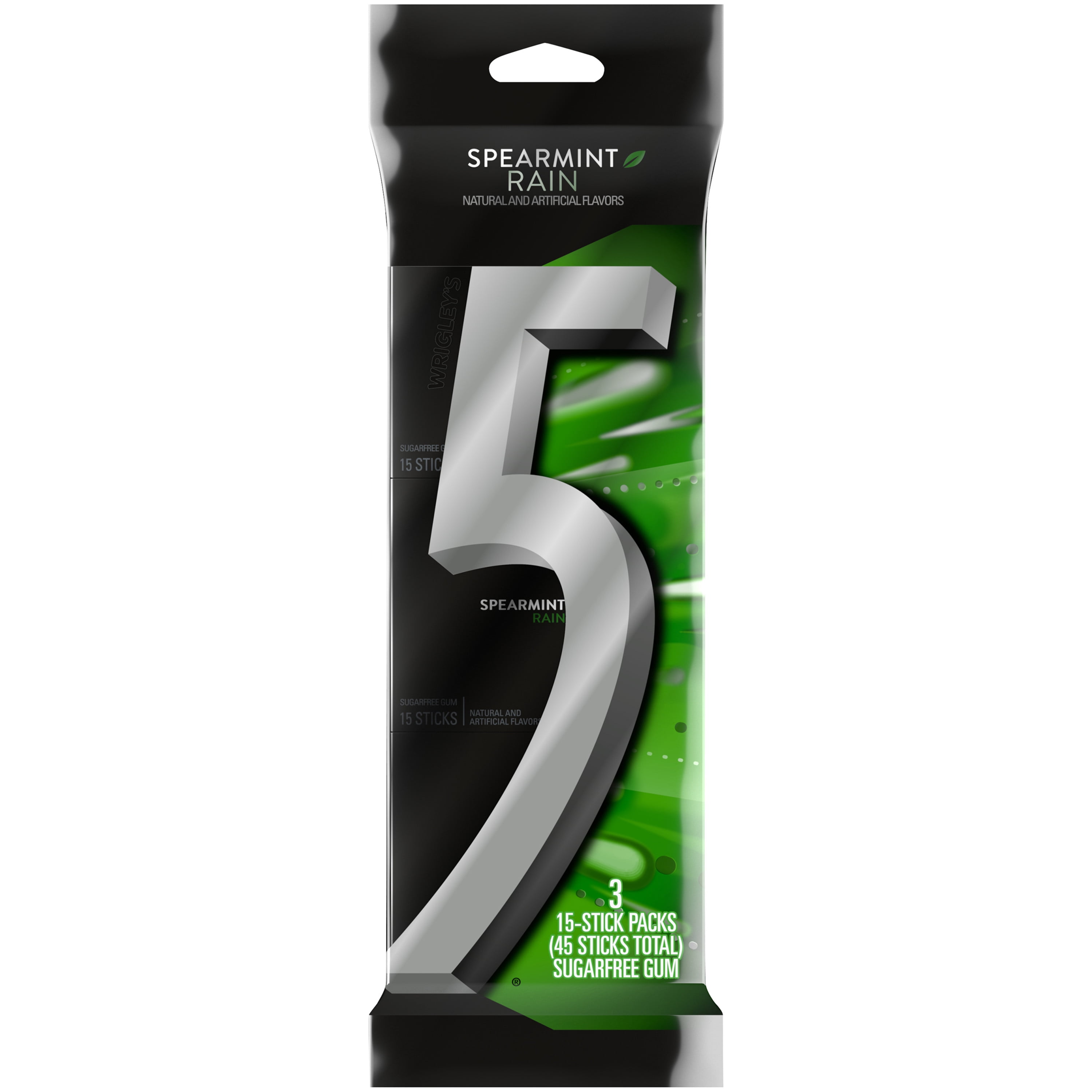 5 Gum Spearmint Rain Sugar Free Chewing Gum - 15 ct (3 Pack)