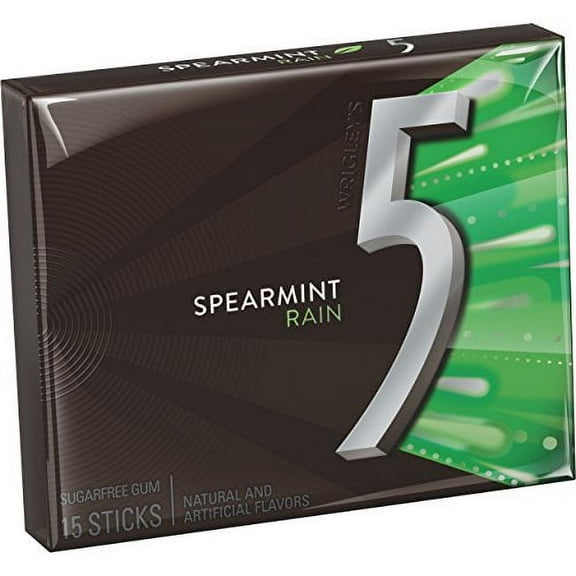 5 Gum Spearmint Rain Sugarfree Gum, single pack (Pack of 48)