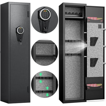5 Gun Safe, Quick Access Gun Safe with Silent Mode and Alarm System, Gun Safe for Pistols, Gun Cabinet with Removable Shelf and 3 Adjustable Gun Slots