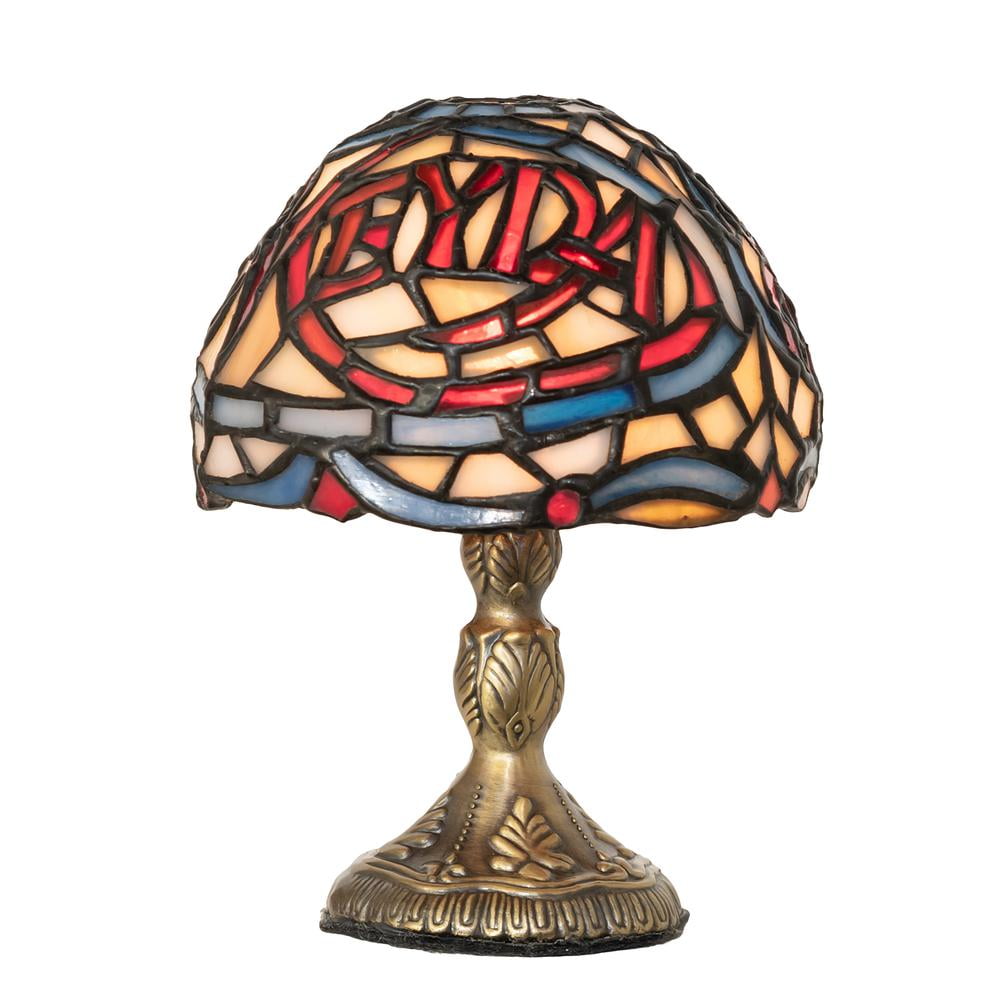 Meyda Miniature Stained Glass Blue Tiffany Table Lamp