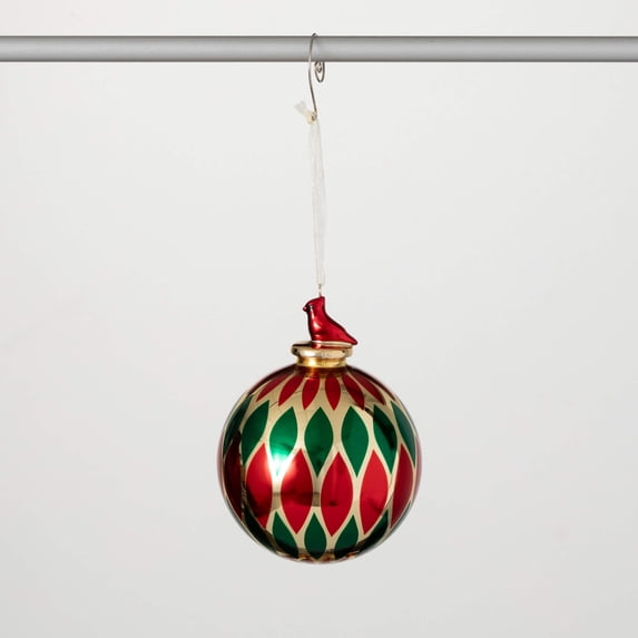 5"H Sullivans Diamond Ball Christmas Ornament, Red-Green