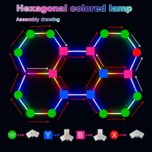 5 HEX Hexagon RGB LED Lighting Car Detail Garage Workshop Retail Light Honeycomb