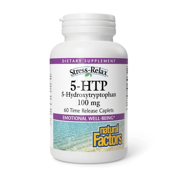 Natural Factors Stress-Relax 5-HTP 100 mg, Pharmaceutical-Grade Supplement, Supports Sleep, 60 Caplets