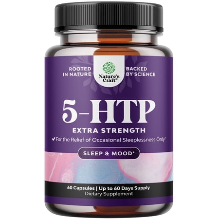 Natures Craft 100mg 5 HTP Supplement Gentle Herbal Mood Enhancer and Sleep Support, 60 Capsules