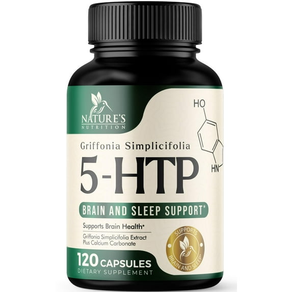 5 Hydroxytryptophan Capsules - 200mg per Serving 5 HTP Supplement Plus Calcium for Brain Health & Sleep Support, Extra Strength Griffonia Simplicifolia 5-HTP Formula, 5HTP, USA Bottled - 120 Capsules