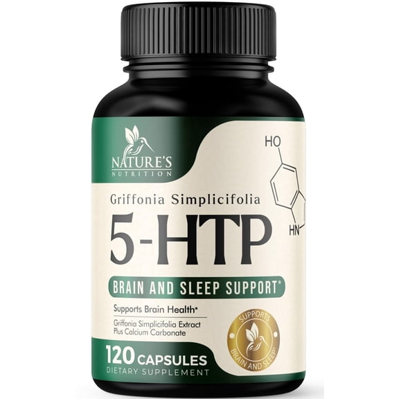 5HTP 200mg Capsules, 5 HTP Supplement Plus Calcium for Brain Health & Sleep Support, Extra Strength Griffonia Simplicifolia 5-HTP Formula, 5 Hydroxytryptophan, Bottled in USA & Non-GMO - 120 Capsules