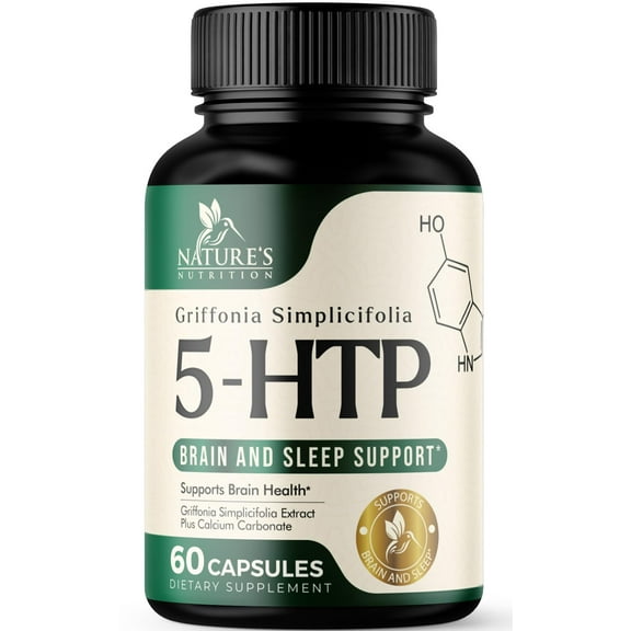5HTP 200mg Capsules - 5 HTP Supplement Plus Calcium for Brain Health & Sleep Support, Extra Strength Griffonia Simplicifolia 5-HTP Formula, 5 Hydroxytryptophan, Bottled in USA & Non-GMO - 60 Capsules