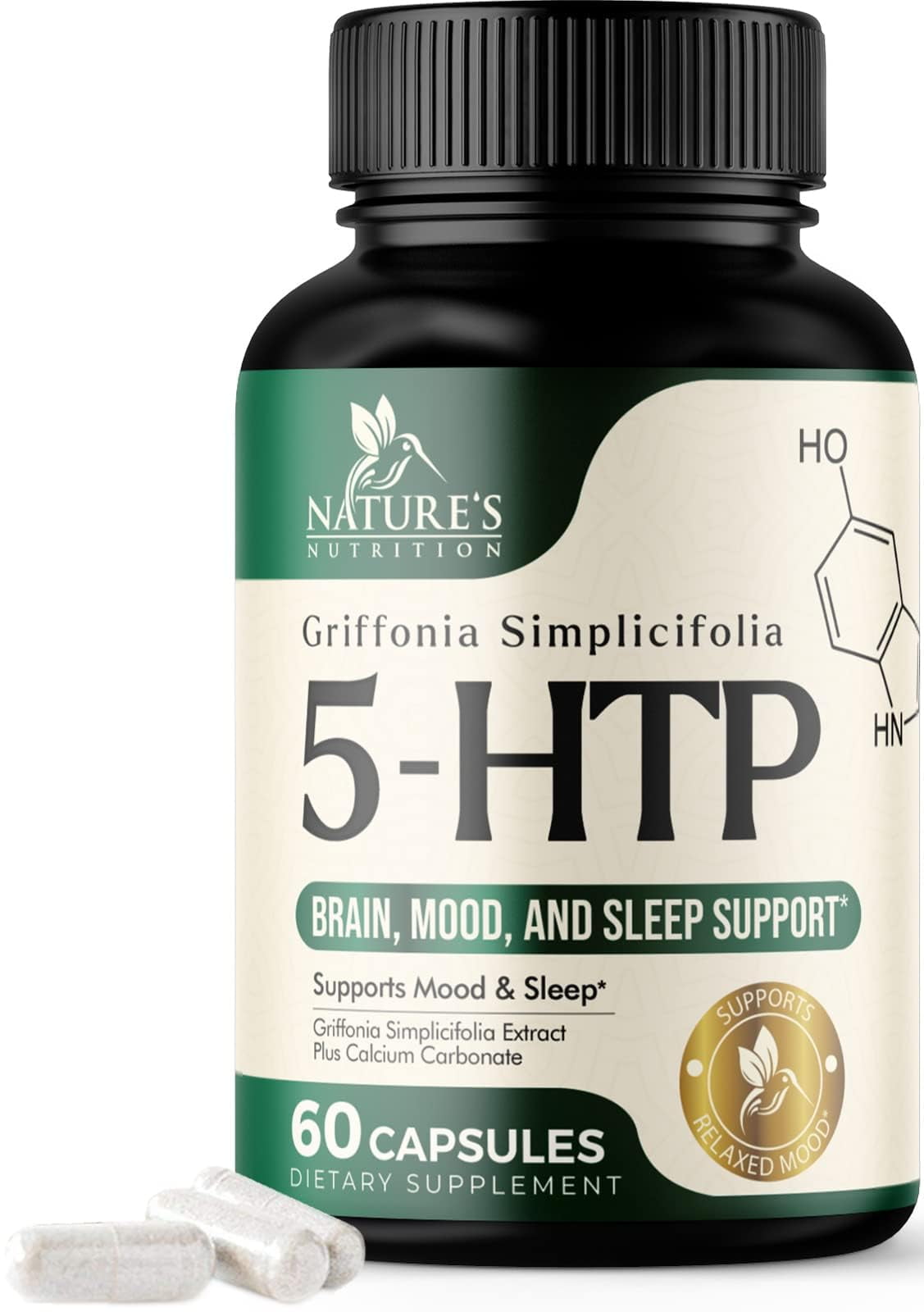 5 HTP Supplement Capsules 200 mg 5HTP Plus Calcium for Calm and Mood