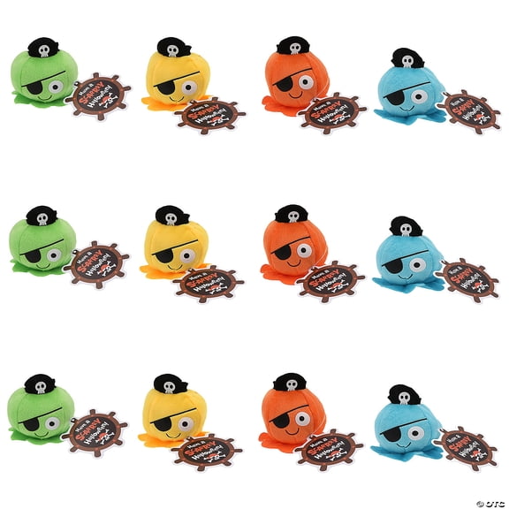 5" Halloween Bright Color Octopus Pirate Stuffed Animals with Card Handout for 12