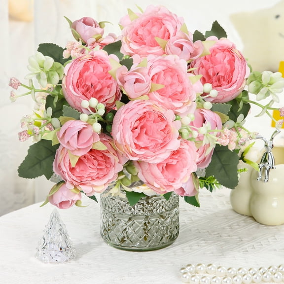 5 Head Artificial Rose Bouquet, Real Touch Faux Rose Flowers, Easter Decor, Fake Floral Arrangement for Home Decor, Wedding Bouquet, and Wall Centerpiece Decoration, 12.6*9in, A
