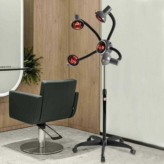 5 Head Infrared Light Heat Therapy Red Lamp Salon Hair Steamer Perming Dyeing Adjustable Height Machine with Rolling Wheels