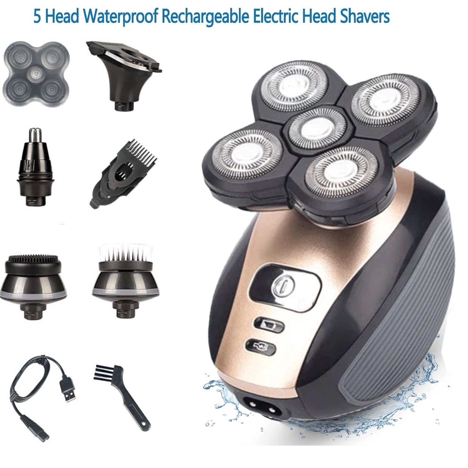 5 Head Waterproof Electric Razor For Men Electric Shaver Beard Hair Trimmer Men Bald Eagle Remover,Head Shavers For Men,Wet/Dry Mens Grooming Kit with Beard Cli