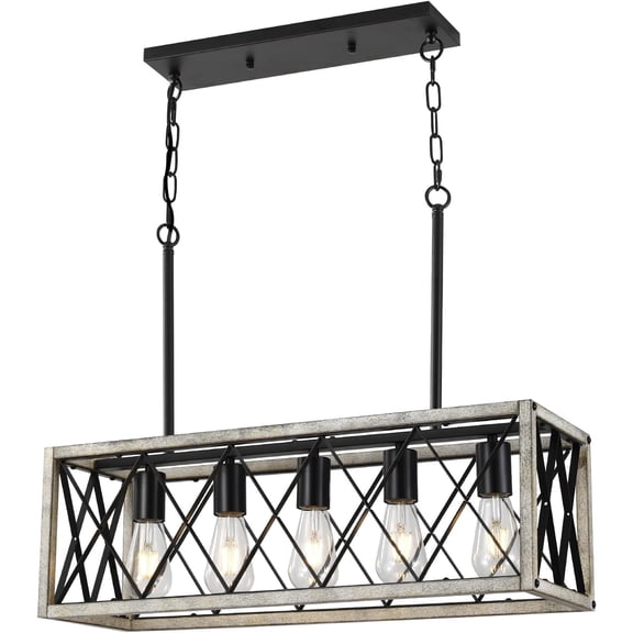 5 Head ash Wood Grain Farmhouse Kitchen Island Lighting
