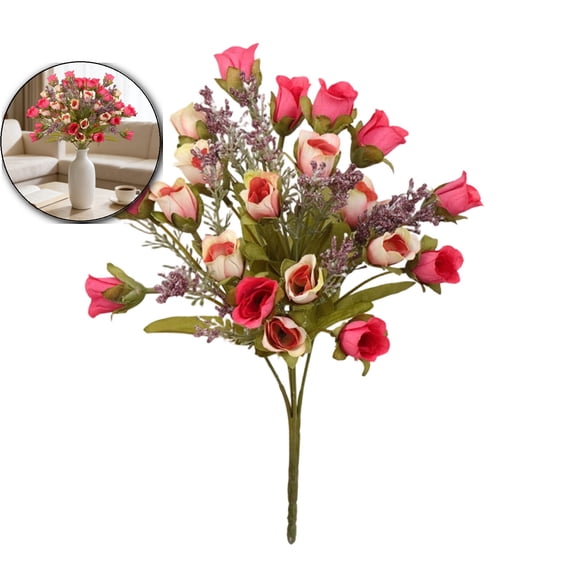 5 Heads Artificial Flower Mini Rose Bouquet Silk Rose Bouquet for Wedding Home Office Floral Decor, 12.5"