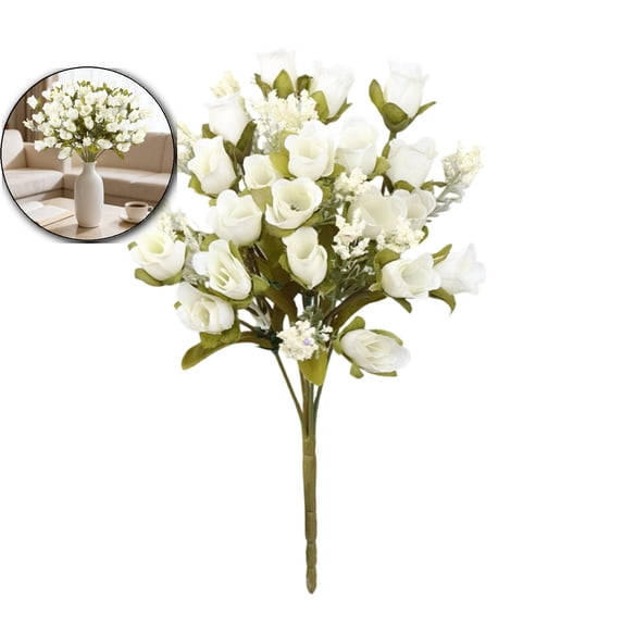 5 Heads Artificial Flower Mini Rose Bouquet Silk Rose Bouquet for Wedding Home Office Floral Decor, 12.5"