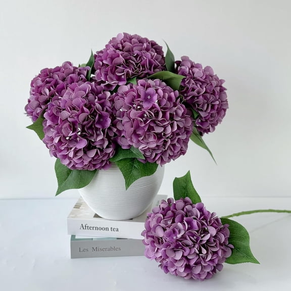 5 Heads Artificial Hydrangea Fake Flowers, Real Touch, Faux Plants Fake Hydrangea Flowers for Spring Summer Indoor Outdoor Home Table Wedding Decoration