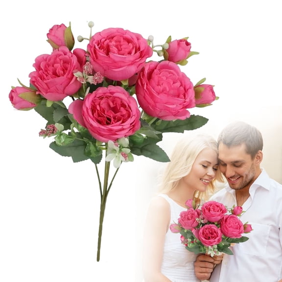 5 Heads Artificial Roses Bouquet, Peonies Artificial Flowers,Silk Fake Peonies Faux Peonies Bouquet for Centerpiece Table Wedding Party Home Decor,Centerpiece Table Wedding Home Decor