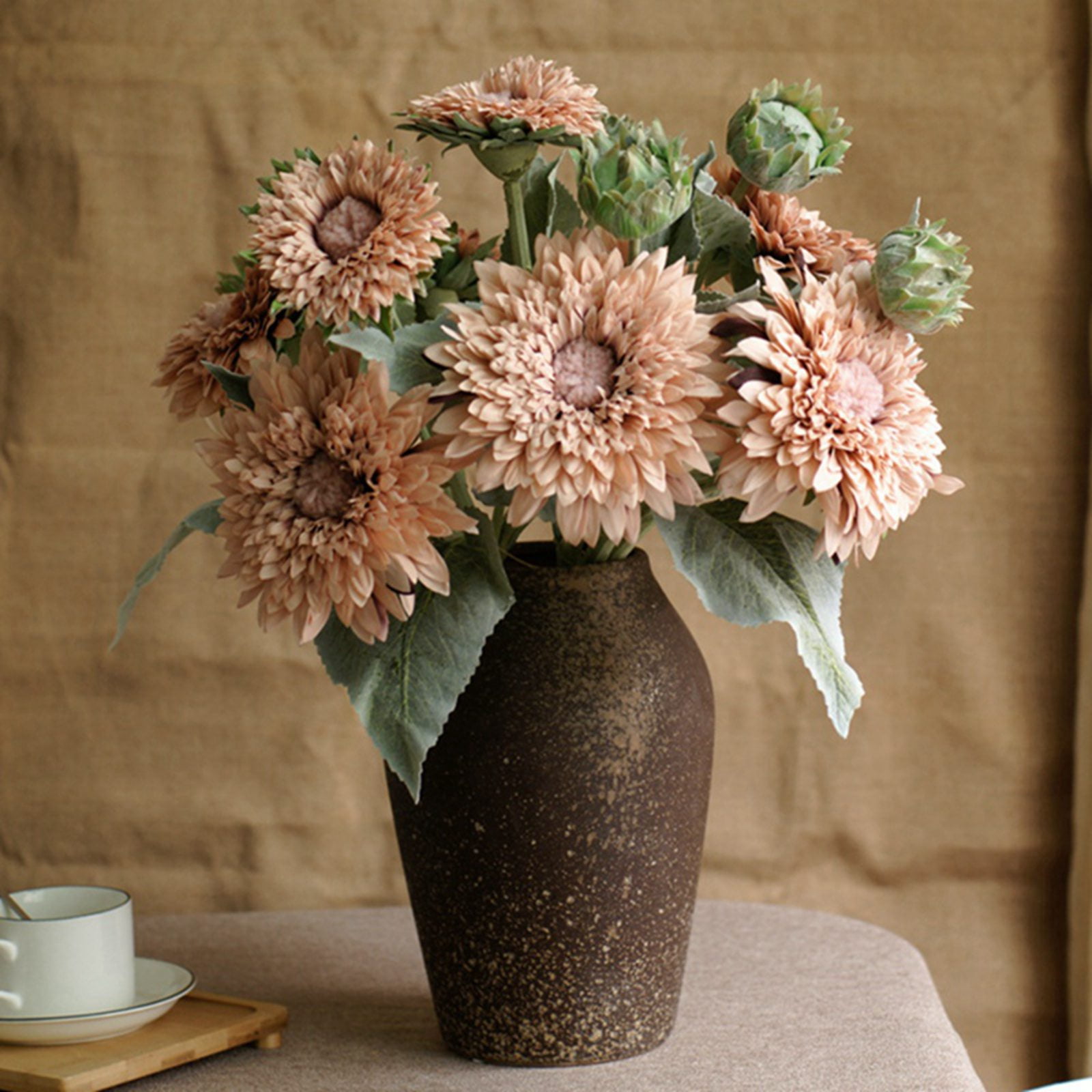 5 Heads Artificial Sunflower Fake Sunflowers Realistic Silk Sunflower ...