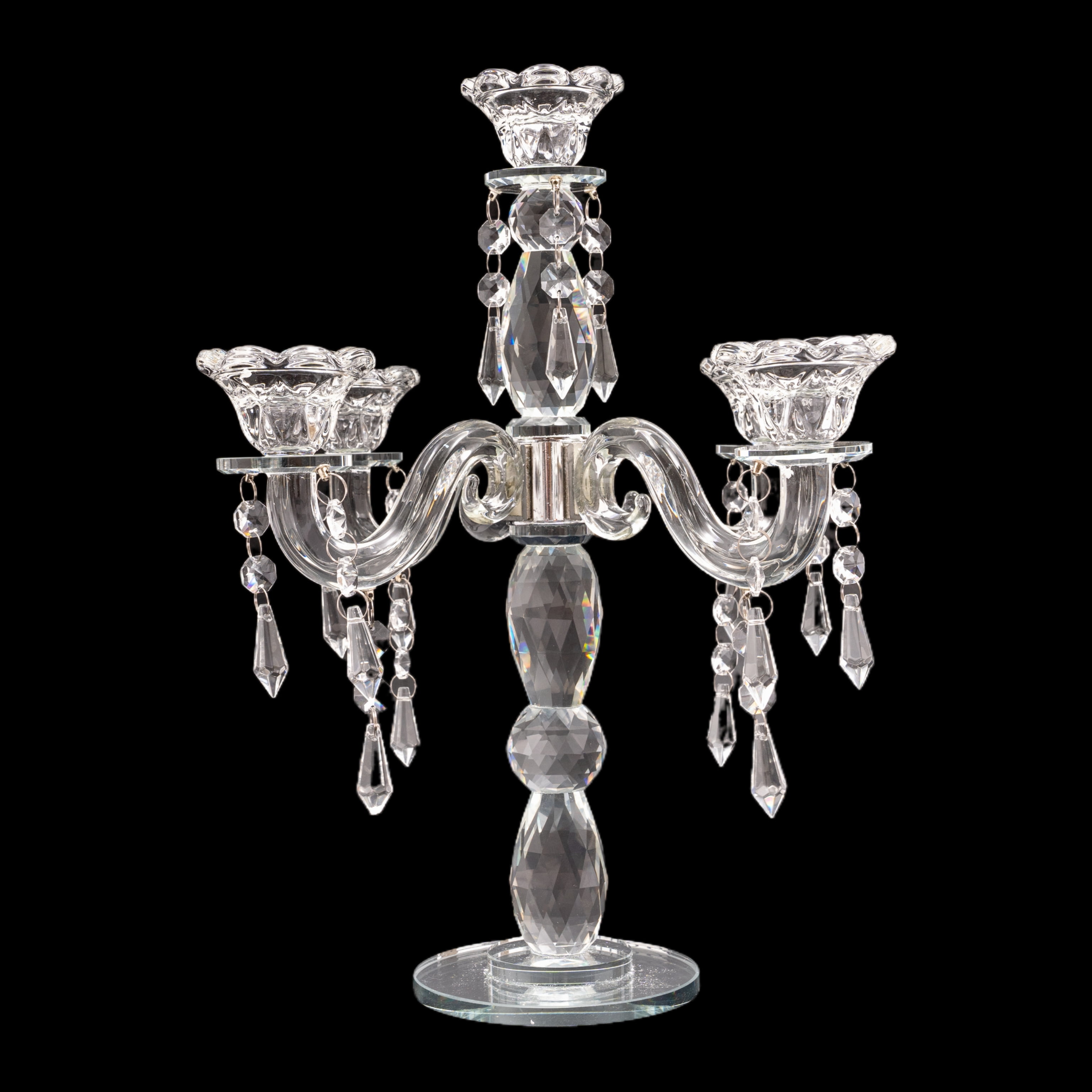 5 Heads Clear Candle Holder, Tabletop 5 Arm Crystal Glass Candle