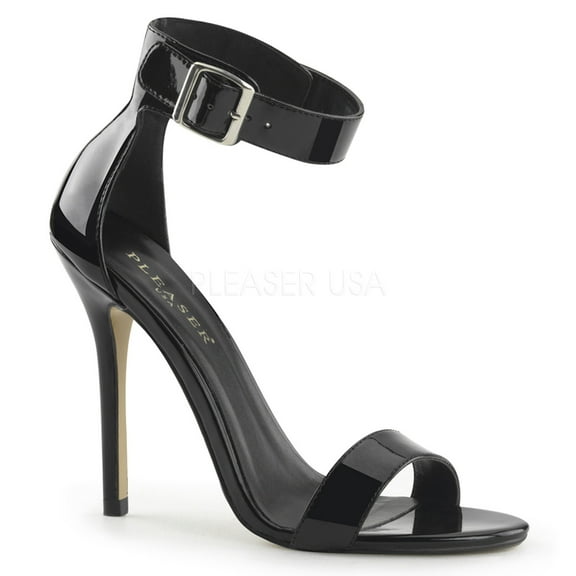 5" Heel, Closed Back Sandal W/ Buckled Ankle Strap - Blk Pat, 15