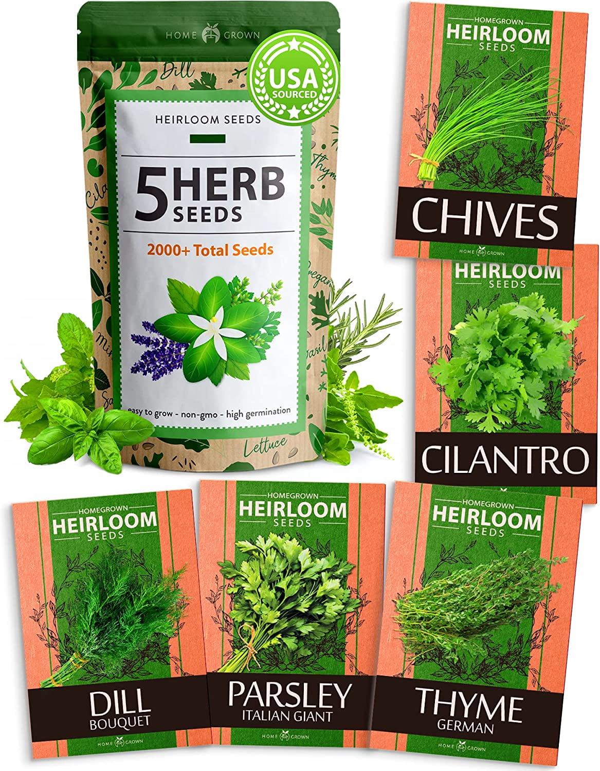 5 Herb Seed Variety Pack Culinary Herb Garden Basil, Lavender