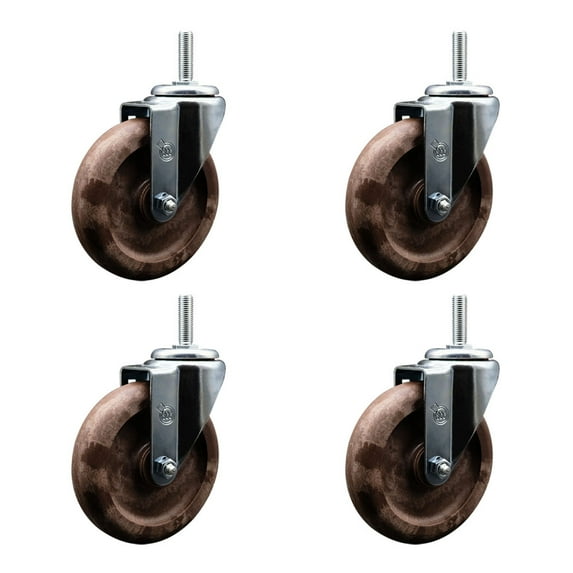 5 High Temp Glass Filled Nylon Wheel Swivel 3/4 Inch Threaded Stem Caster Set