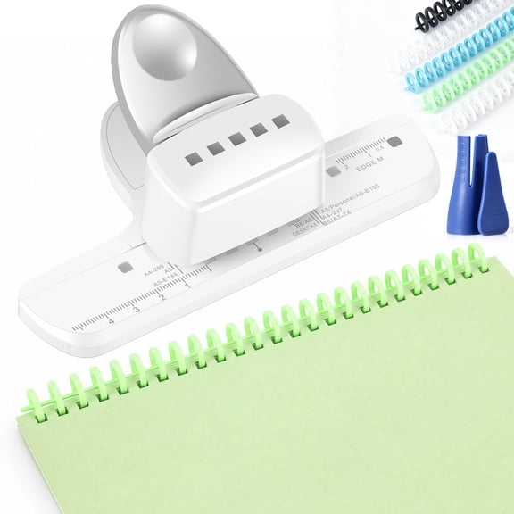 5 Hole Binding Machine for Planners Manual Paper Puncher System with 10 Colorful Binding Spines for Home Office