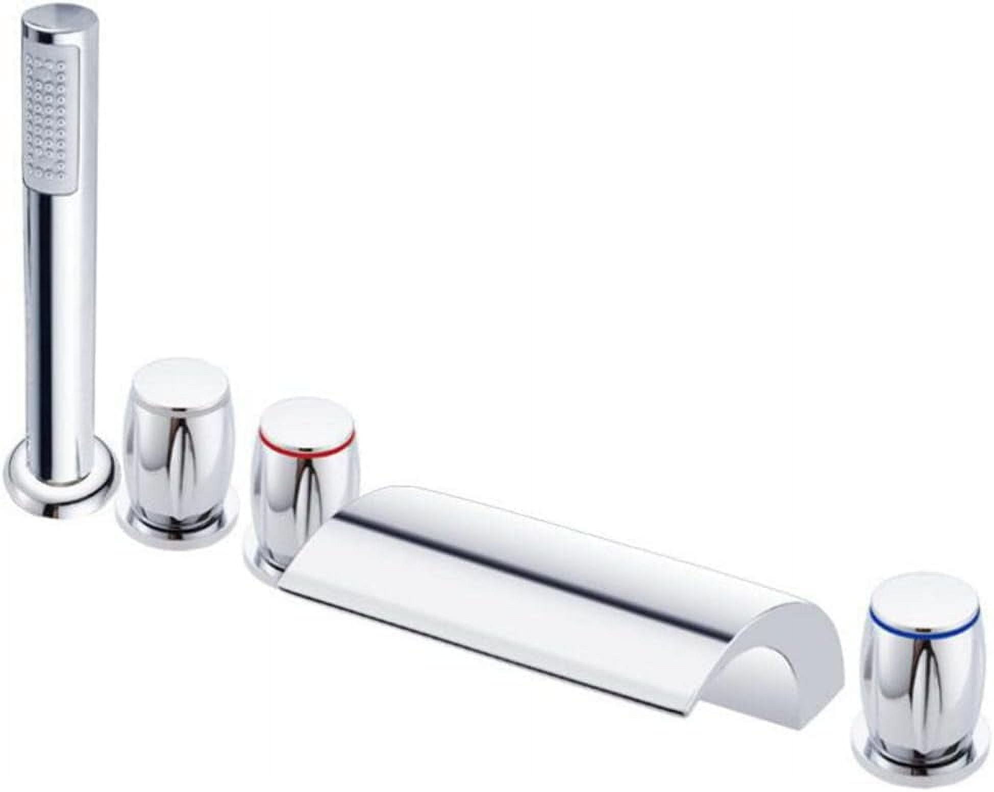 5-Hole Faucet Brass Hot Water and Cold Water Bathtub Faucet Pull-Out Shower Bathroom Faucet Chrome Plated